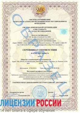 Образец сертификата соответствия Сальск Сертификат ISO 22000
